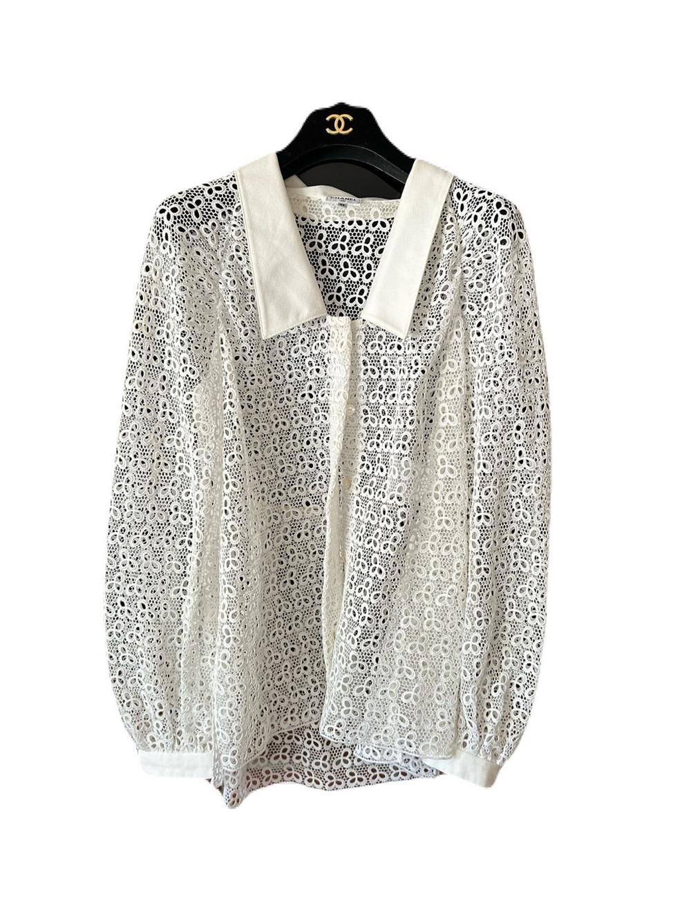 CHANEL 2018 Greece Ivory Lace Long-Sleeve Blouse 38